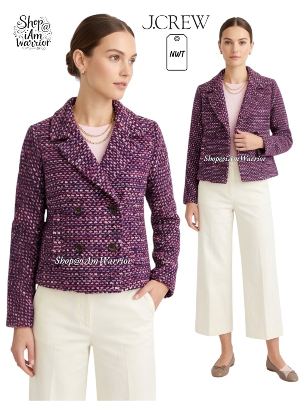 J.Crew NWT nubby Italian tweed double breasted cropped *shop@iamwarrior